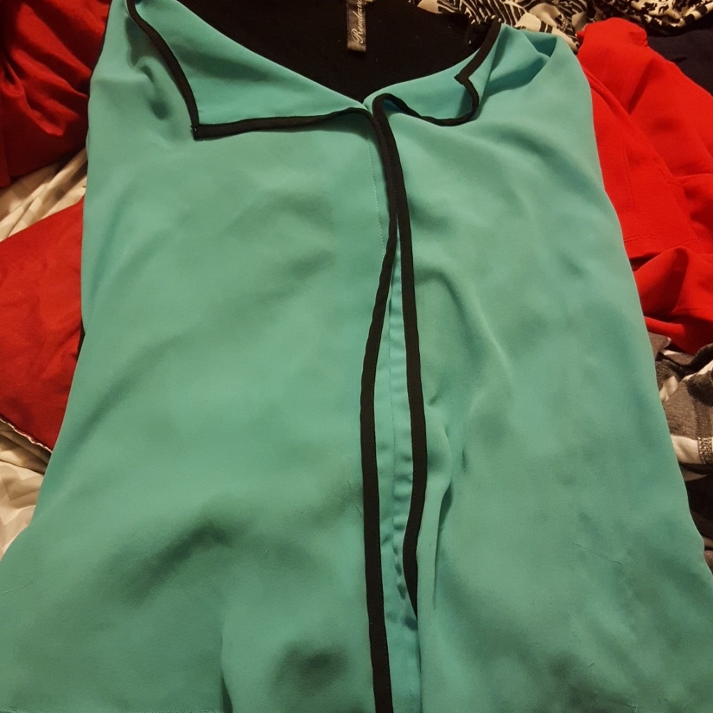 Teal and black blouse